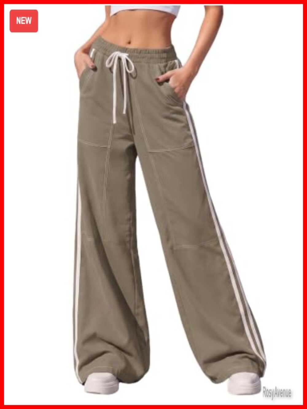 Womens Cotton Blend Baggy Sweatpants Drawstring Wide Leg Track Pants